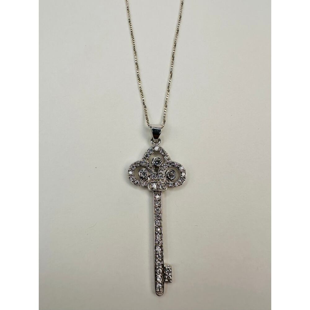 Sterling Silver and Rhinestone Key Pendant and Chain